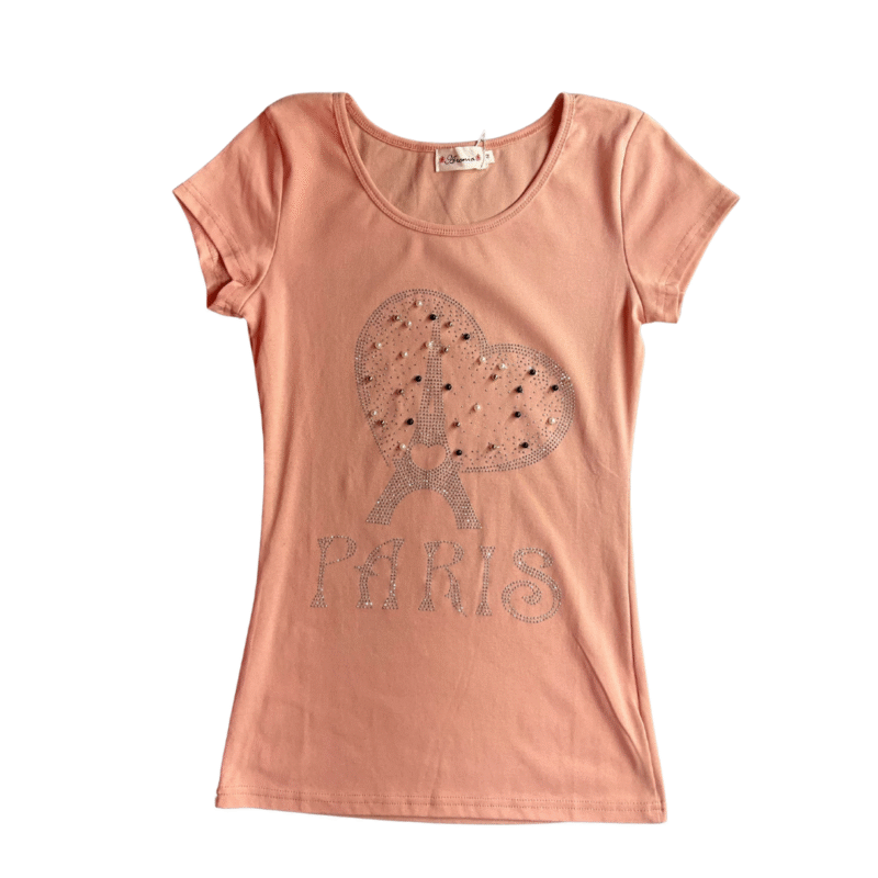 Paris Heart Beaded Tee – Peach