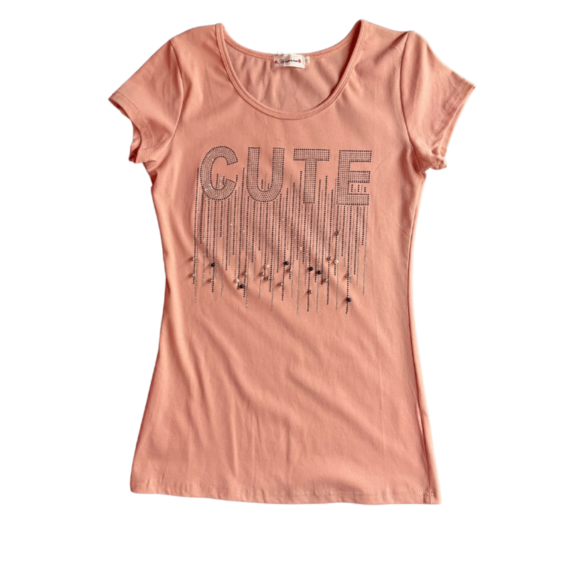 Cute Beaded Tee – Peach