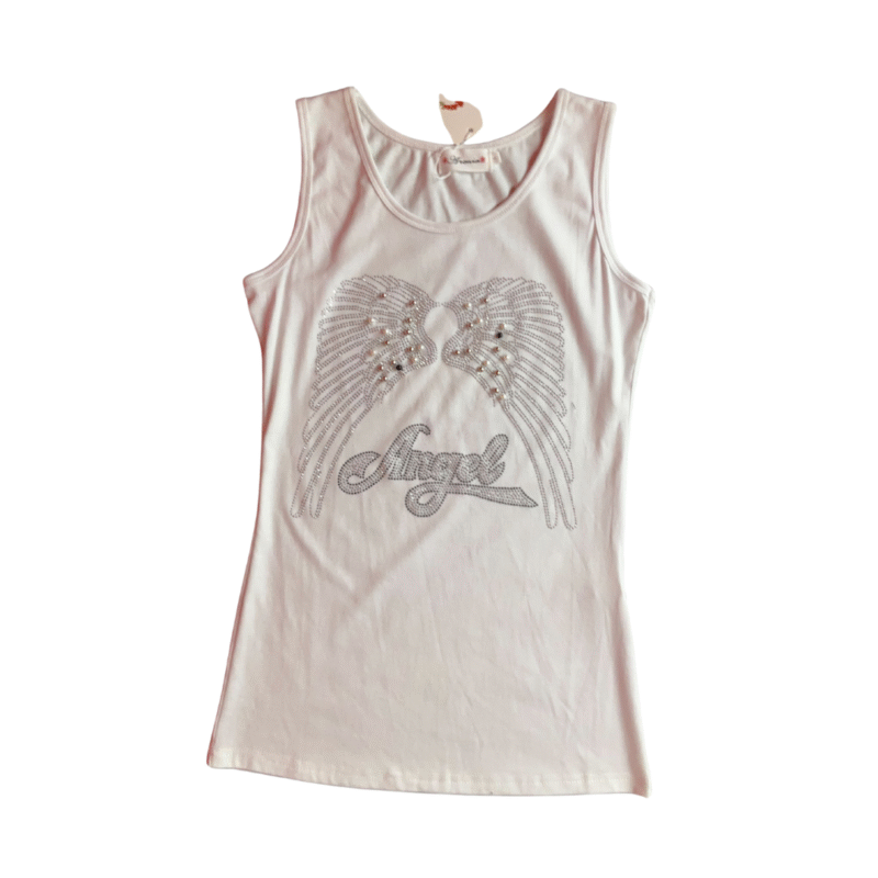 Angel Wing Beaded Tank – White