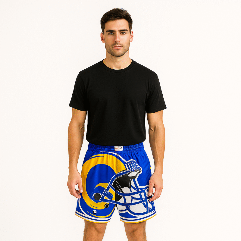 LA Rams Football Helmet Print Shorts – Blue/Yellow