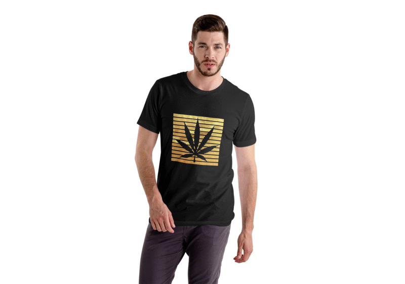 Black T-Shirt with Golden Leaf Design