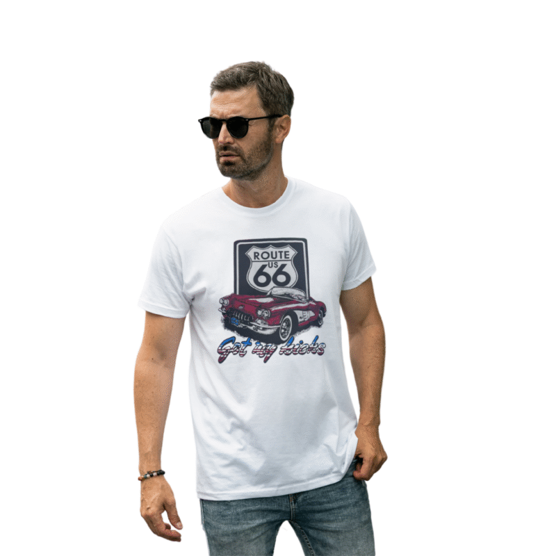 Route 66 Classic Car Tee – “Get My Kicks” Graphic T-Shirt