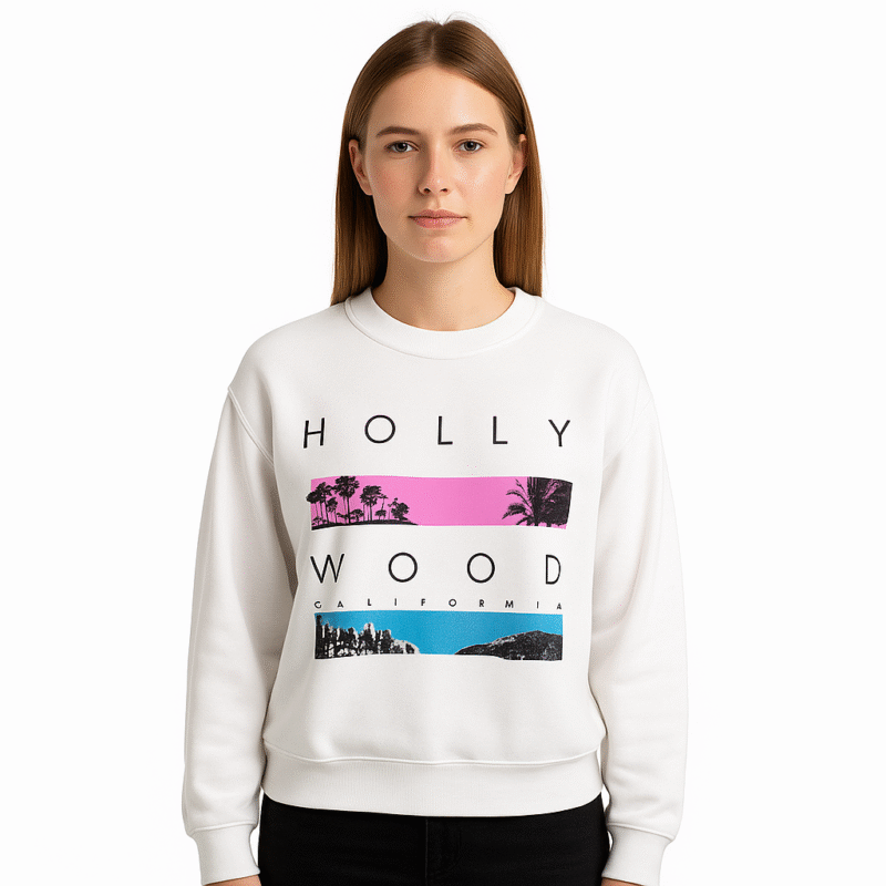 Hollywood California Color Block Sweatshirt – White