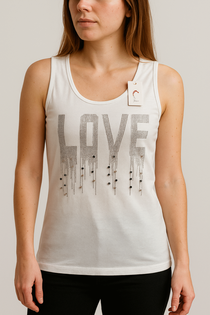 LOVE Beaded Tank Top – White
