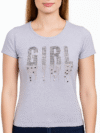 Girl Beaded Short Sleeve Top – Heather Grey