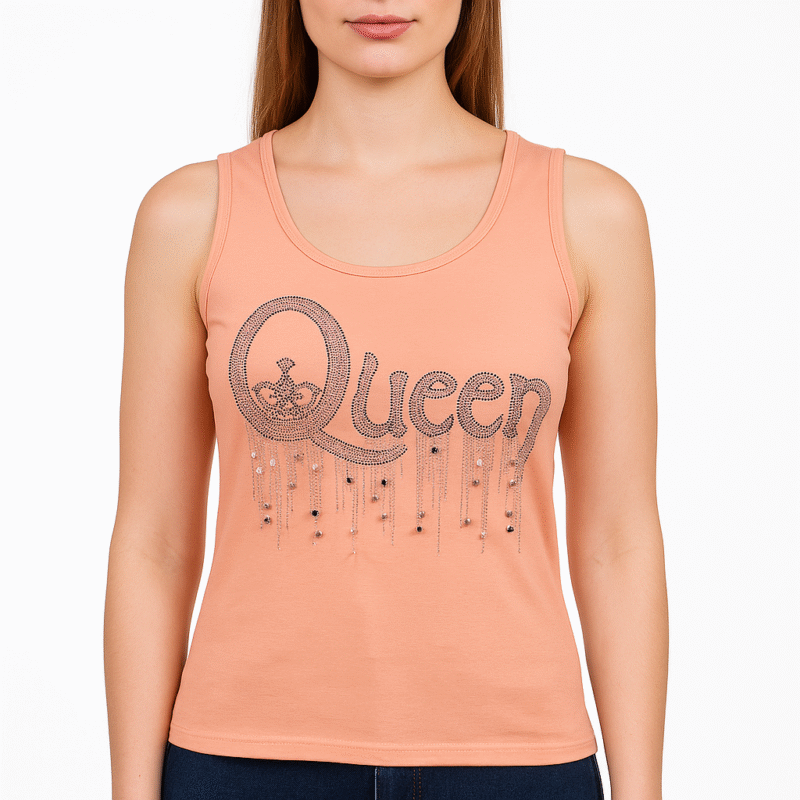 QUEEN Beaded Tank Top – Peach