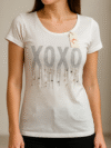 XOXO Beaded Short Sleeve Top – White
