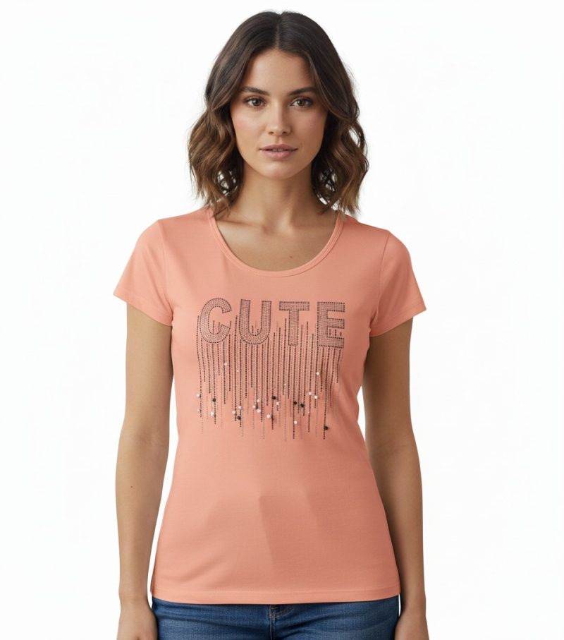 Cute Beaded Tee – Peach