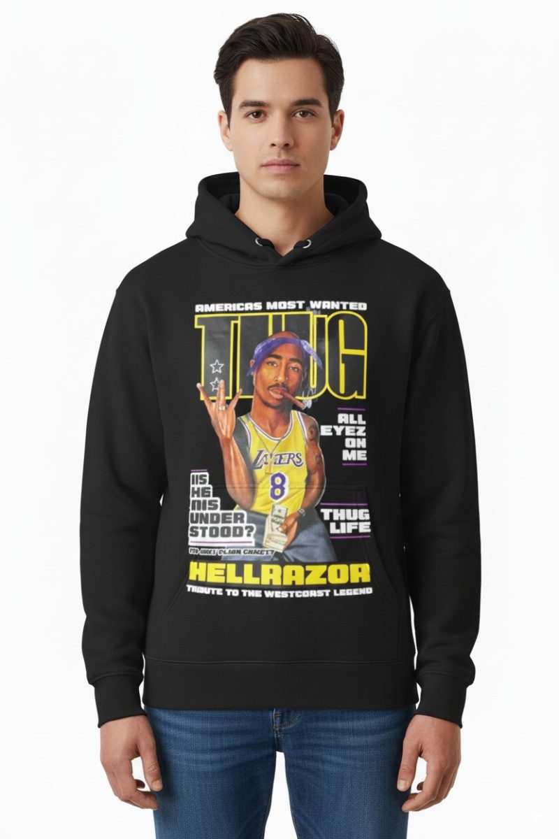 Thug Life Tribute Hoodie – Tupac x Lakers Mashup Design