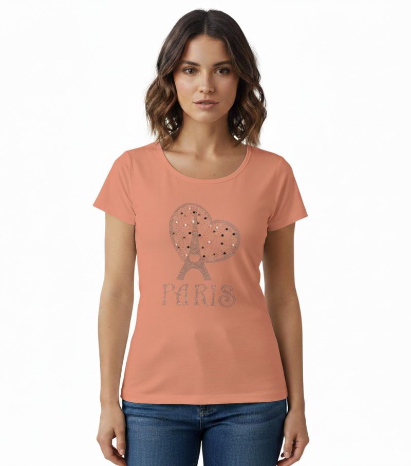 Paris Heart Beaded Tee – Peach