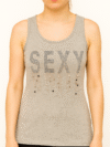 Sexy Beaded Sleeveless Top – Heather Grey